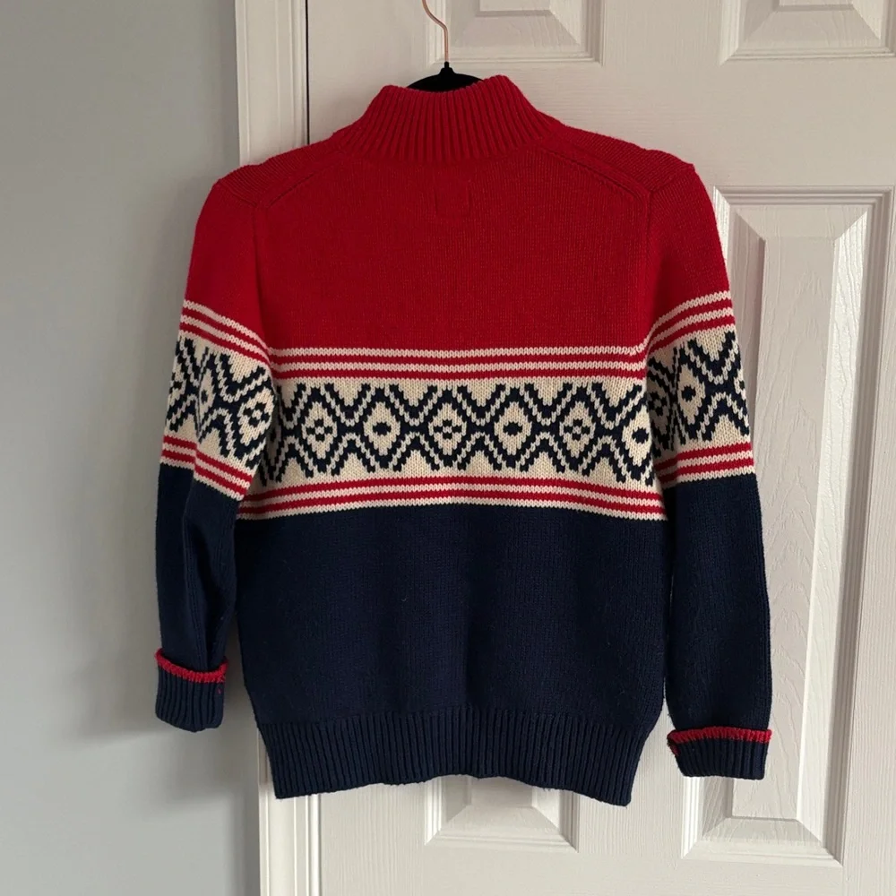 GAP Kids Red & Navy Patterned Long Sleeve Sweater Fleece Lined Collar Size L/10